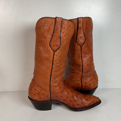 Custom Full Ostrich Quill Cowboy Boots 10 Wide Exotic Mule Ear