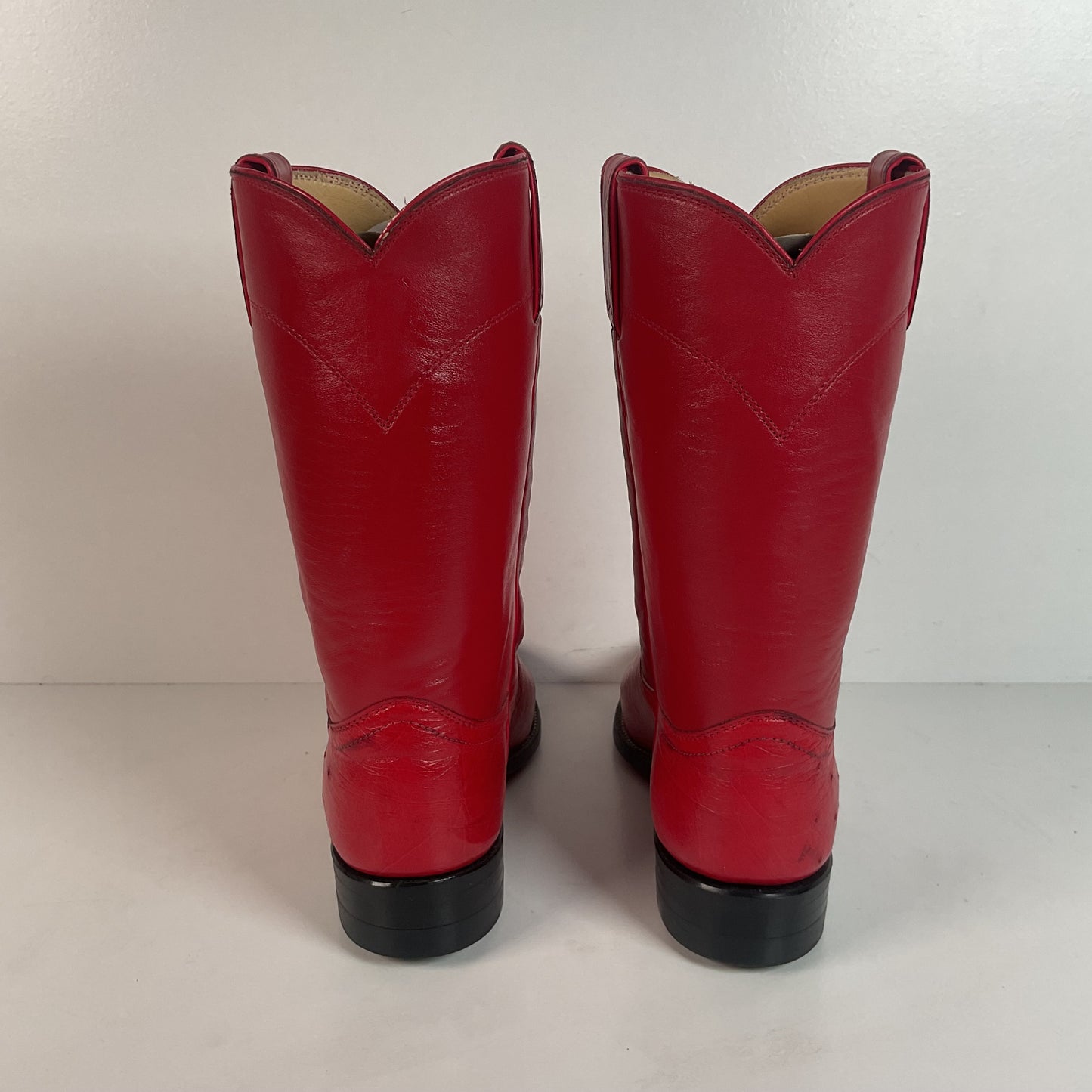 Justin Smooth Ostrich Roper Boots | Exotic | USA Made | Ruby Red | Women’s 7 B