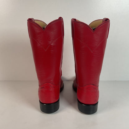 Justin Smooth Ostrich Roper Boots | Exotic | USA Made | Ruby Red | Women’s 7 B