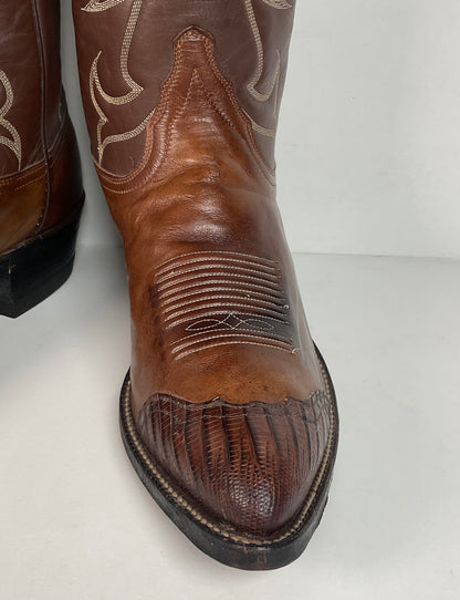 Vintage Tony Lama Lizard Wingtip Cowboy Boots | Gold Label | Men’s 9.5 D
