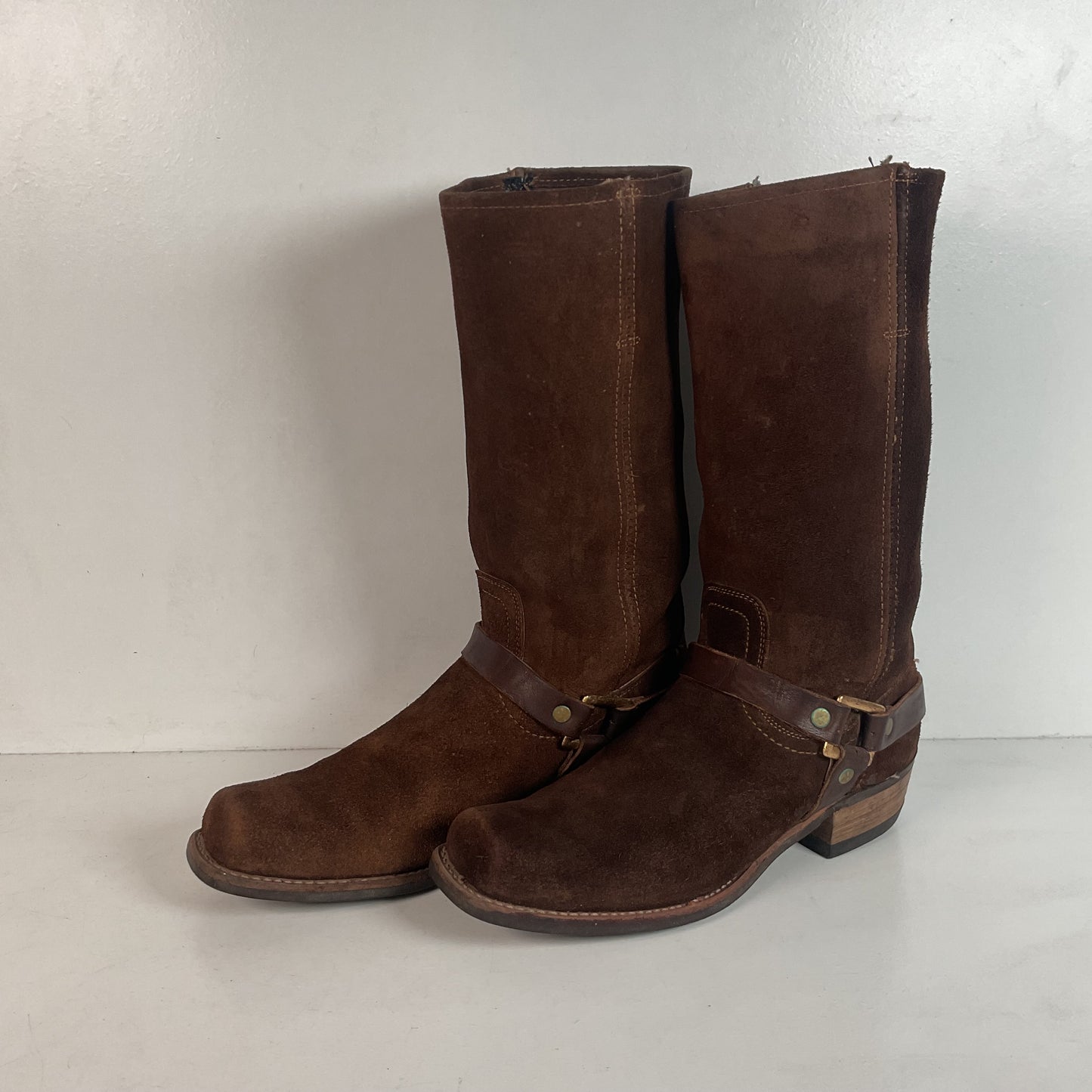 1970s Sears Chocolate Suede Harness Boots Men’s 10 B (Narrow) USA Made