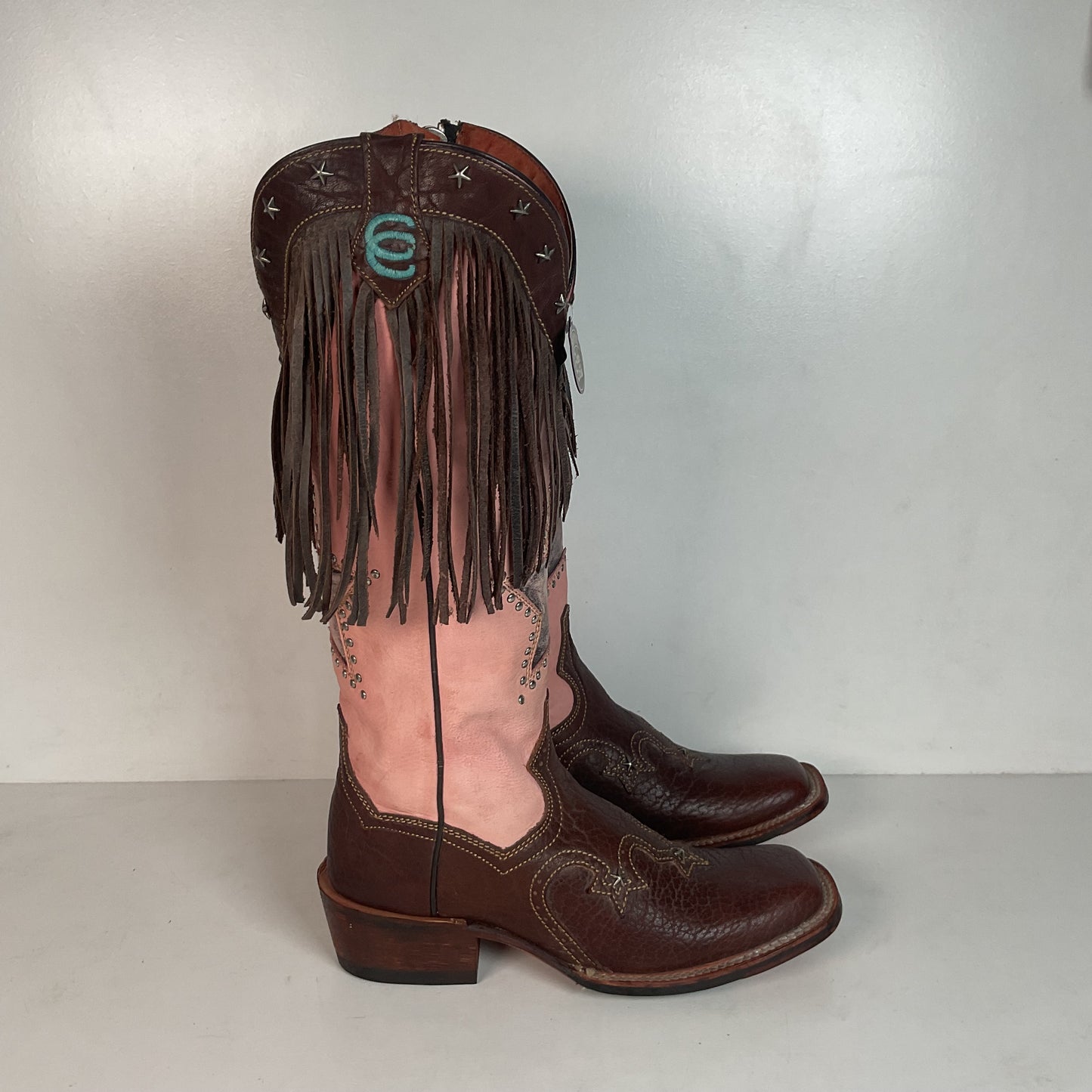 Dan Post 16” Fringe Cowgirl Boots 7.5 M Square Toe Star Inlay