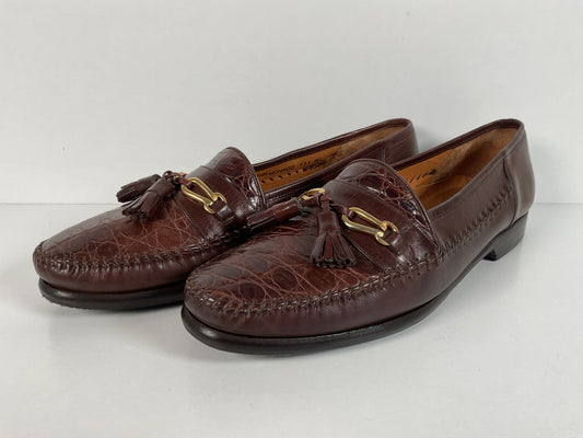 Recrafted Mezlan Crocodile Tassel Loafers 10 M Moc Toe