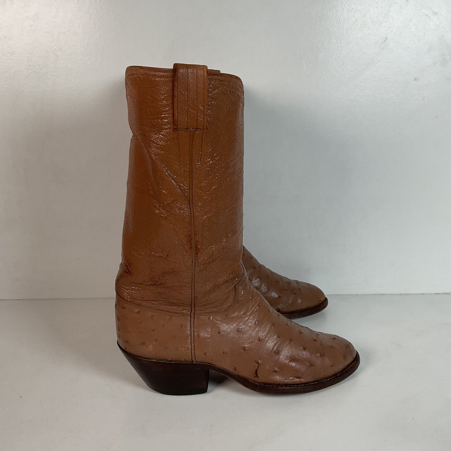 Vintage M.L. Leddy Full Ostrich Quill Cowboy Boots Custom Thrashed