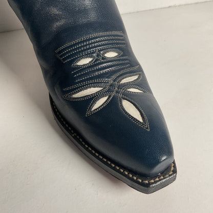 Vintage Tony Lama Blue Tooled Cowboy Boots Men’s 7 D | Women’s 8 Gold Label
