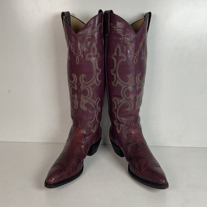 Vintage Larry Mahan Tall Purple Cowgirl Boots 8.5 B USA Made Lizard Teju