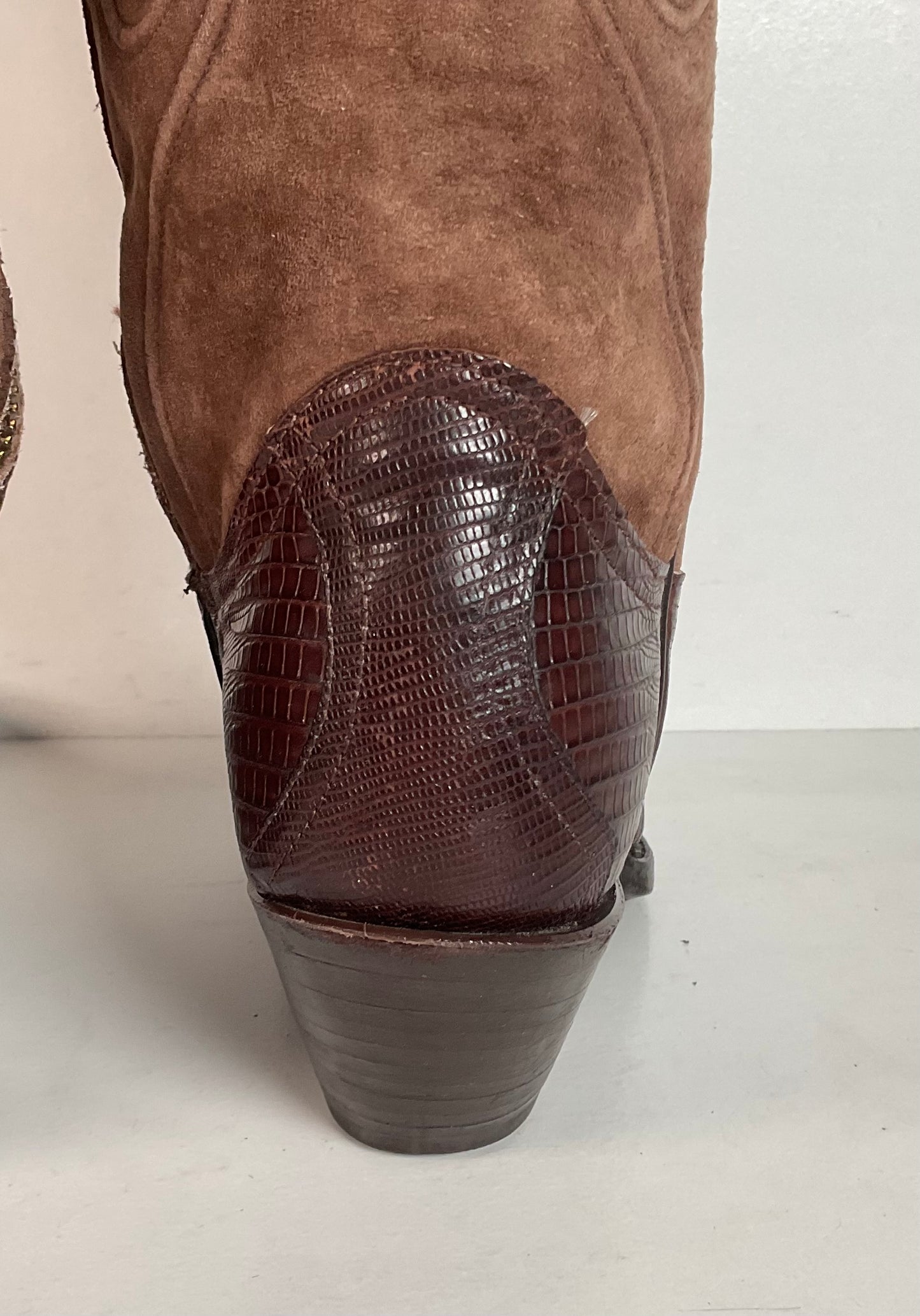 Vintage Larry Mahan Teju Lizard Cowgirl Boots | Pig Skin Suede Shaft | 6.5 B