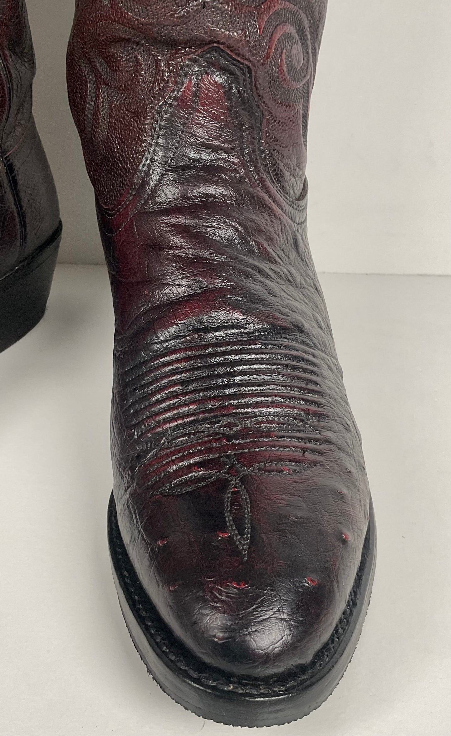 Lucchese 2000 Smooth Ostrich Cowboy Boots | Black Cherry | Exotic | Men’s 8.5 D