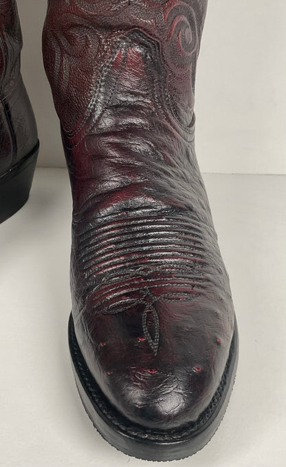 Lucchese 2000 Smooth Ostrich Cowboy Boots | Black Cherry | Exotic | Men’s 8.5 D