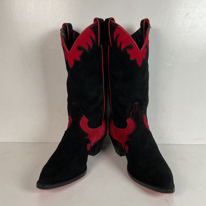 Vintage Justin Rough Out Suede Cowgirl Boots 8 B USA Tooled Overlay Recrafted