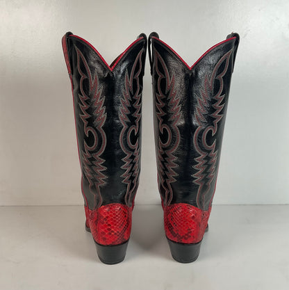 Vintage Dan Post Red Python Snakeskin Cowgirl Boots 7 M USA Made