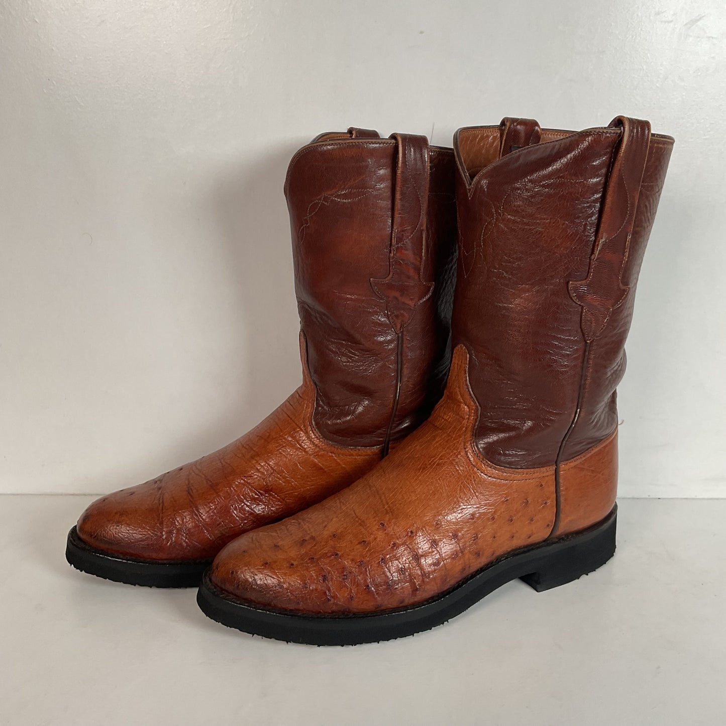Vintage Lucchese Smooth Ostrich Roper Boots 9 D Crepe Sole Recraft Exotic
