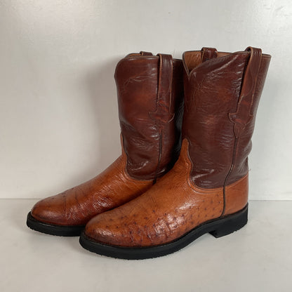 Vintage Lucchese Smooth Ostrich Roper Boots 9 D Crepe Sole Recraft Exotic
