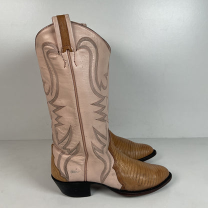 Vintage Larry Mahan Teju Lizard Cowgirl Boots | Peach | 1980s | Women’s 6 B