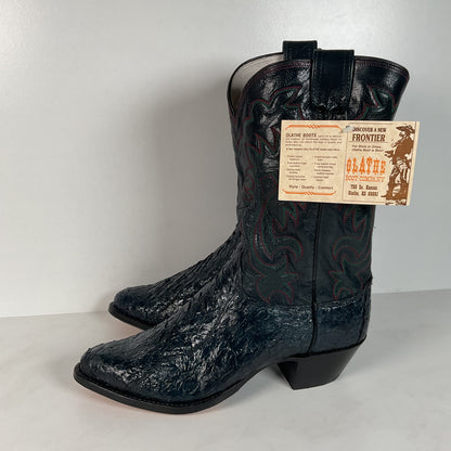 Vintage Olathe Sea Bass Cowboy Boots | Exotic | USA Made | Navy Blue | 13 EE