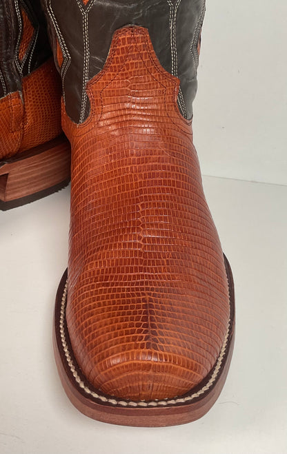 Serna Custom Cowboy Zipper Boots 10 Lizard Vamp, Tooled Inlay