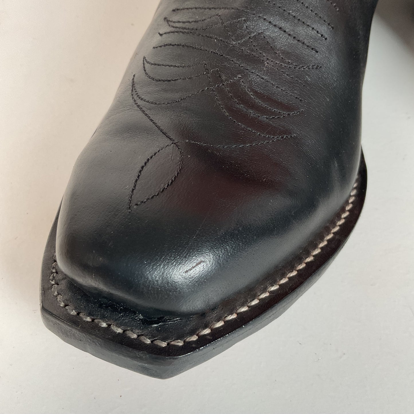 Custom Square Toe Cowboy Boots | Orange Shaft | Black Calf Vamp | Men’s 11 Wide