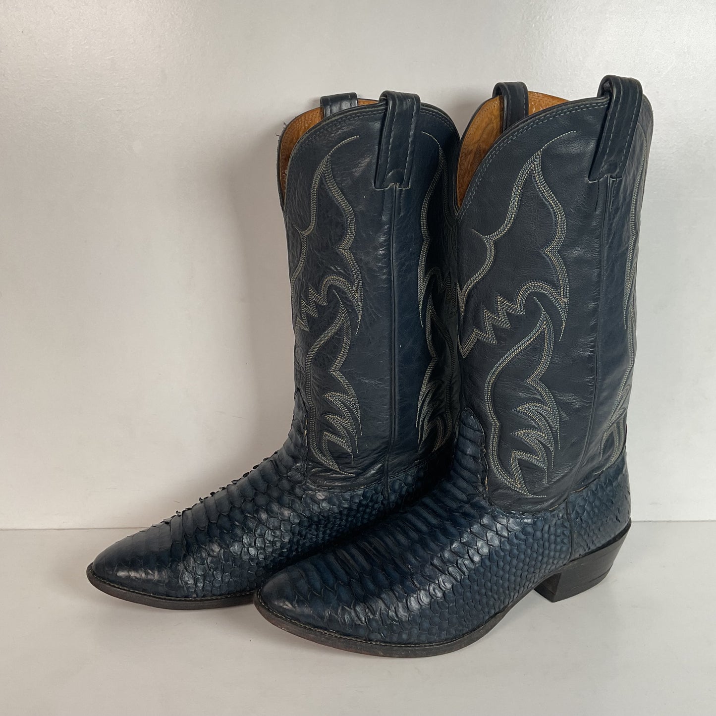 Vintage Nocona Dark Blue Python Cowboy Boots 9 EE Back Cut Snakeskin
