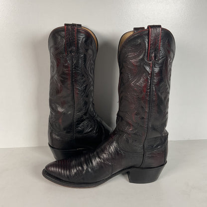 Vintage Dan Post Teju Lizard Cowboy Boots | USA Made | Black Cherry | Men’s 9 D