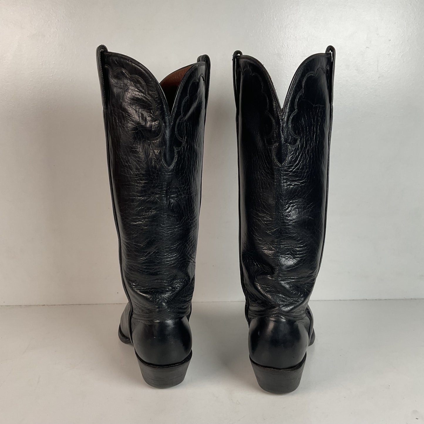 Vintage Lucchese Tall Cowgirl Boots 7 B USA Made Black Calf Skin