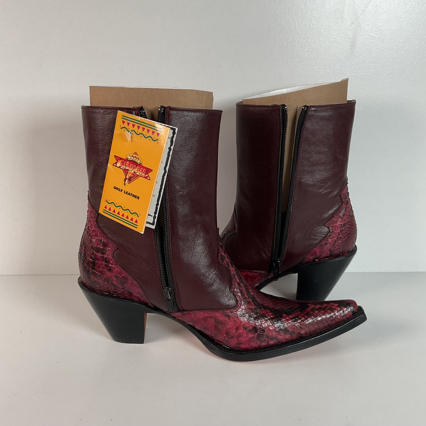Western Snakeskin Stiletto Boots | Burgundy Python | Men’s 7.5 | Women’s 9