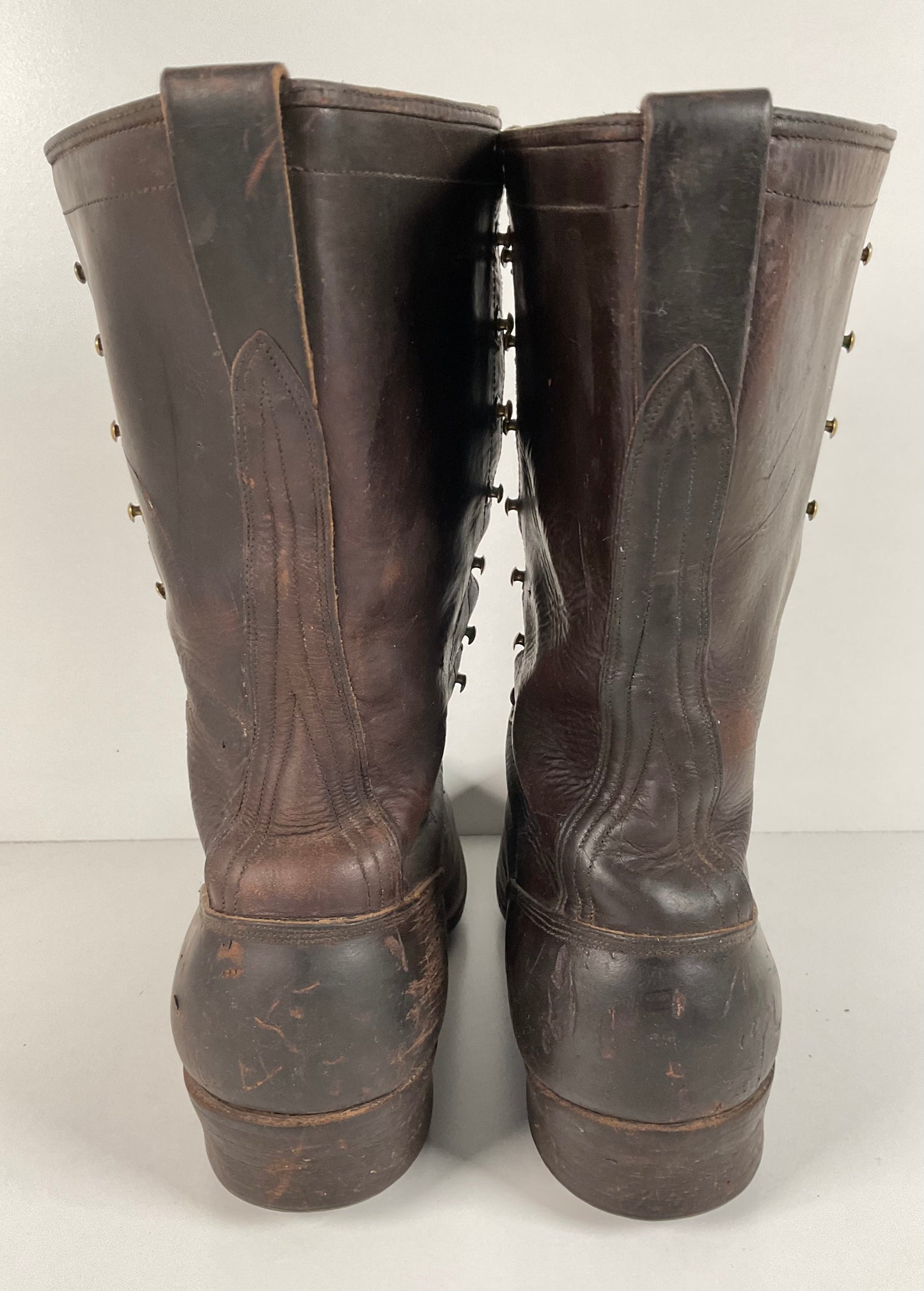 Vintage 1950s Montgomery Ward Pole Climber Boots 8.5 E Spiked Smokejumper USA