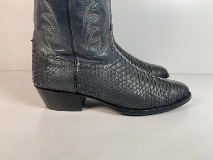 Vintage Nocona Dark Blue Python Snakeskin Cowboy Boots 12 D USA Made