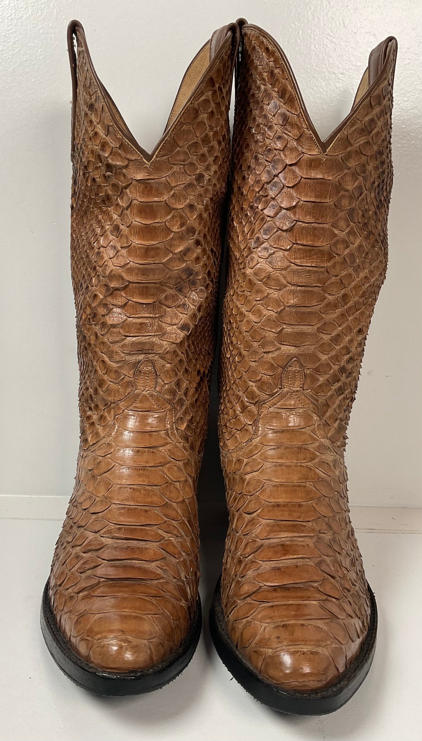 Vintage Full Python Snakeskin Cowboy Boots 8 D Back Cut Recraft