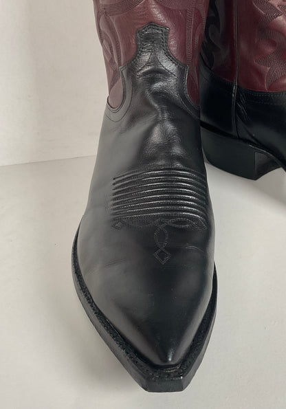Vintage Justin Buffalo Calf Cowboy Boots | USA Made | Black Cherry | Men’s 10 D