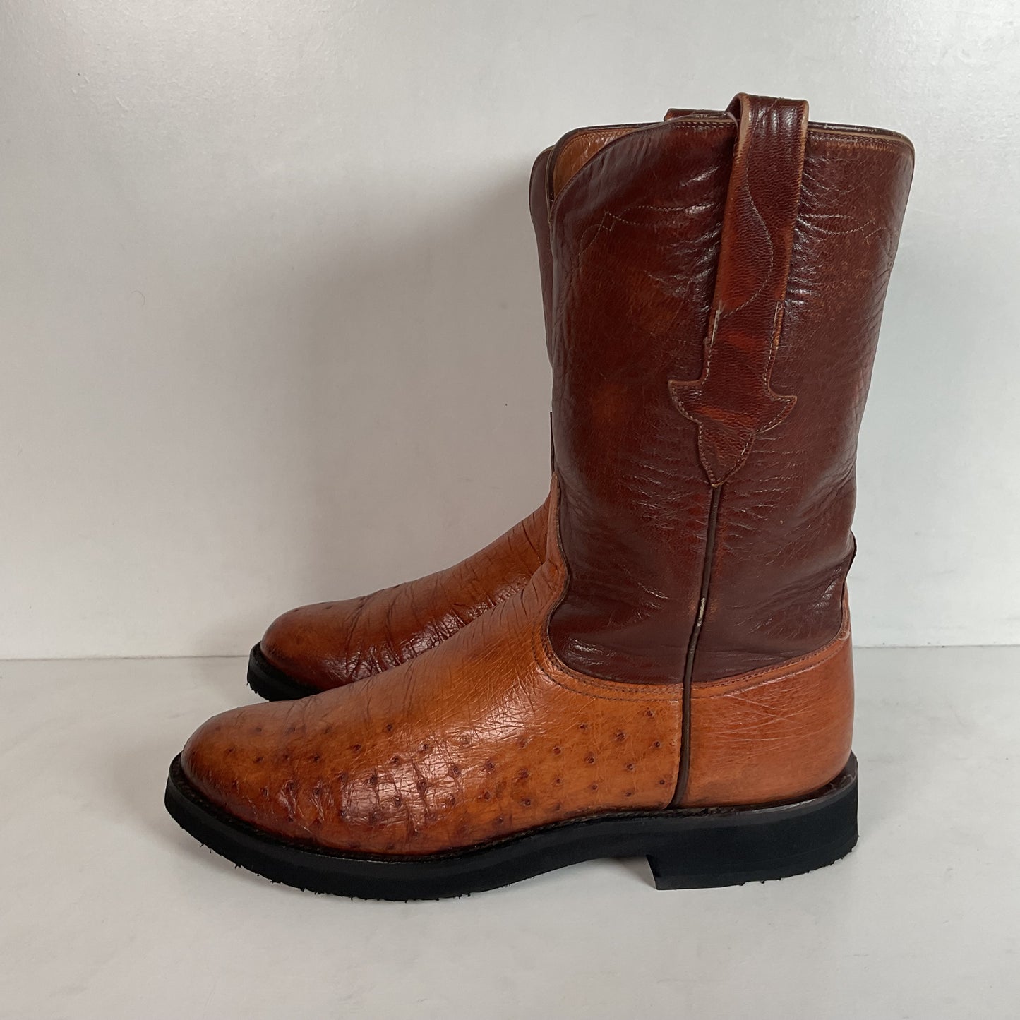 Vintage Lucchese Smooth Ostrich Roper Boots 9 D Crepe Sole Recraft Exotic
