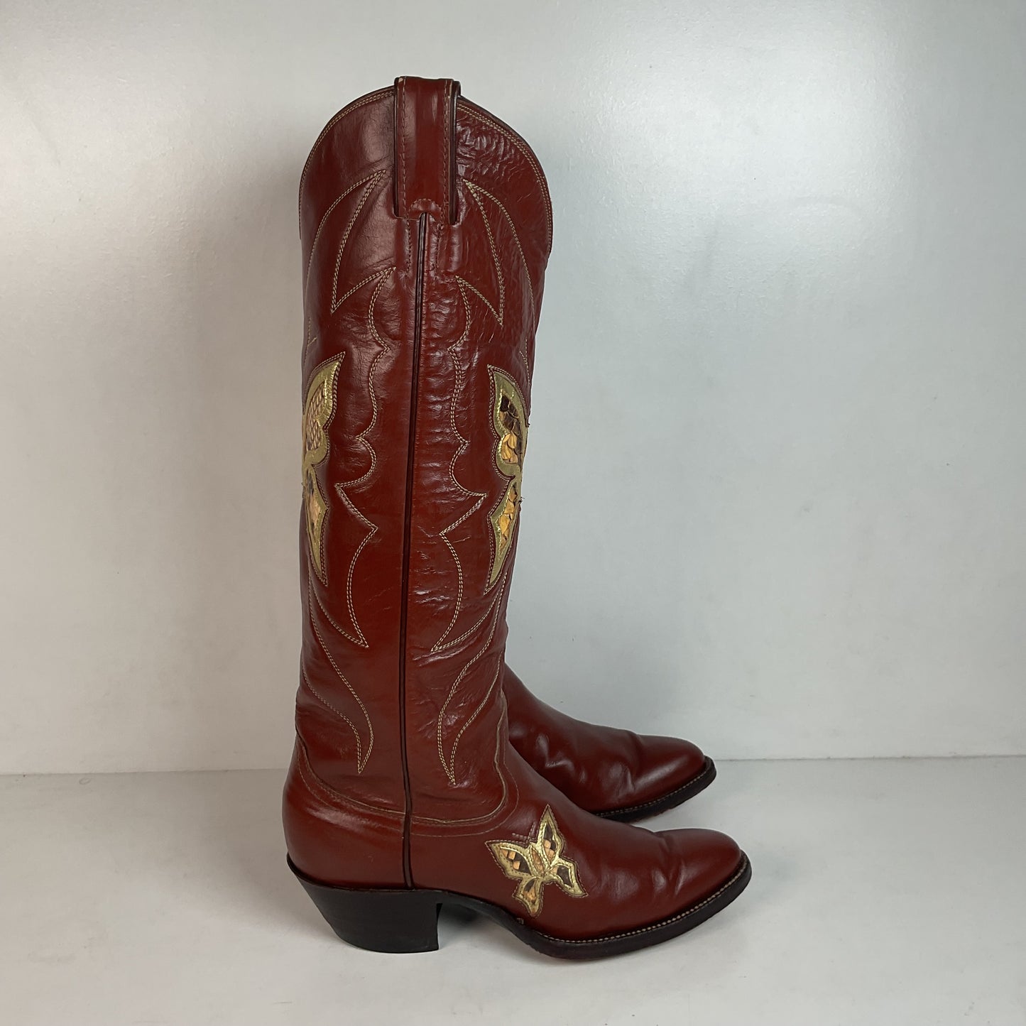 Vintage Justin Tall Butterfly Inlay Cowgirl Boots 6.5 C Snakeskin 70s