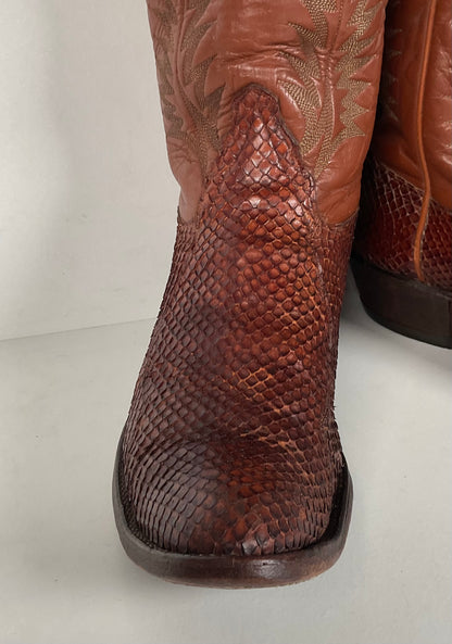 Tony Lama Anaconda Cowboy Boots | Exotic Snakeskin | Thrashed | Gold Label | 9.5