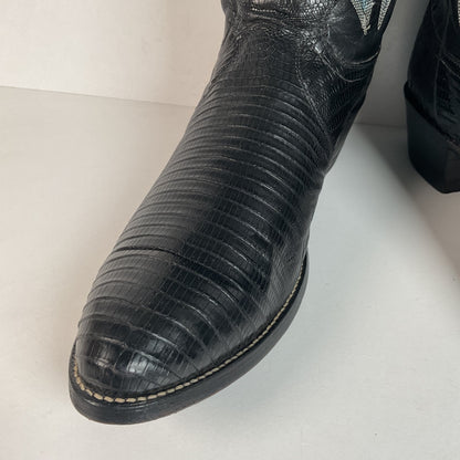 Vintage Justin Lizard Teju Cowboy Boots | USA Made | Black | Narrow | Men’s 12 B