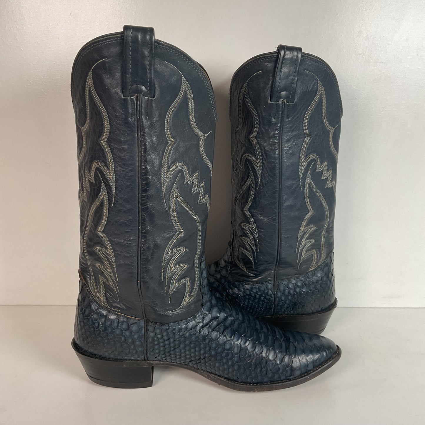 Vintage Nocona Dark Blue Python Cowboy Boots 9 EE Back Cut Snakeskin