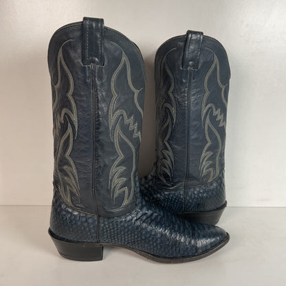 Vintage Nocona Dark Blue Python Cowboy Boots 9 EE Back Cut Snakeskin