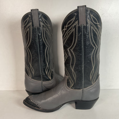 Vintage Tony Lama Charcoal Grey Wingtip Cowboy Boots 9 B Lizard Gold Label