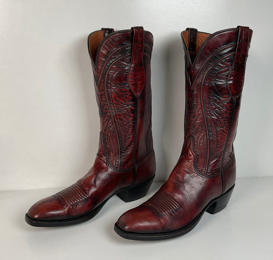 Vintage Lucchese San Antonio Cowboy Boots | Black Cherry Goat | Men’s 9 B