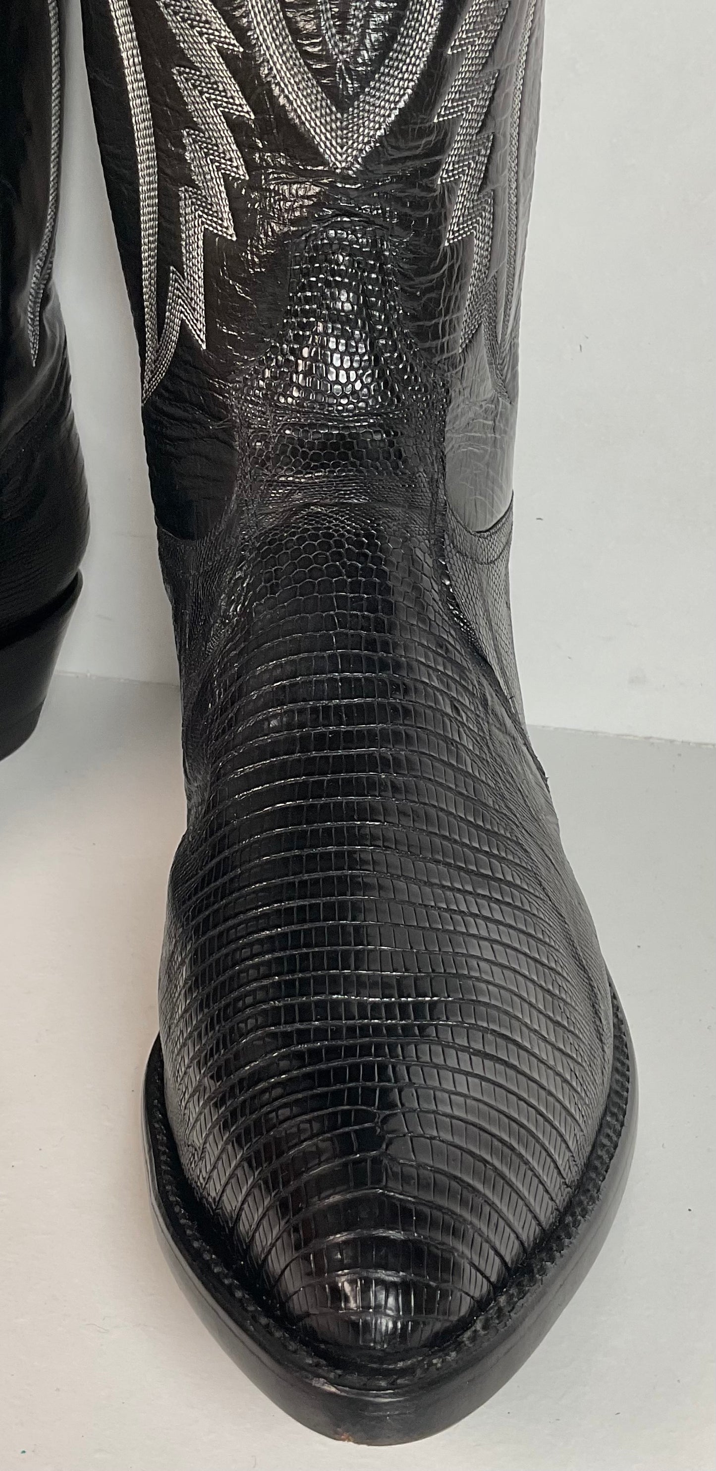Vintage Tony Lama Black Lizard Teju Cowboy Boots 9 E Deadstock