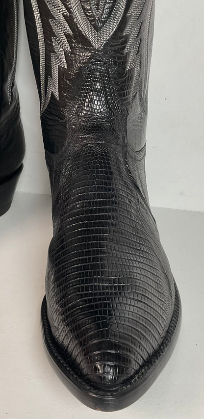 Vintage Tony Lama Black Lizard Teju Cowboy Boots 9 E Deadstock