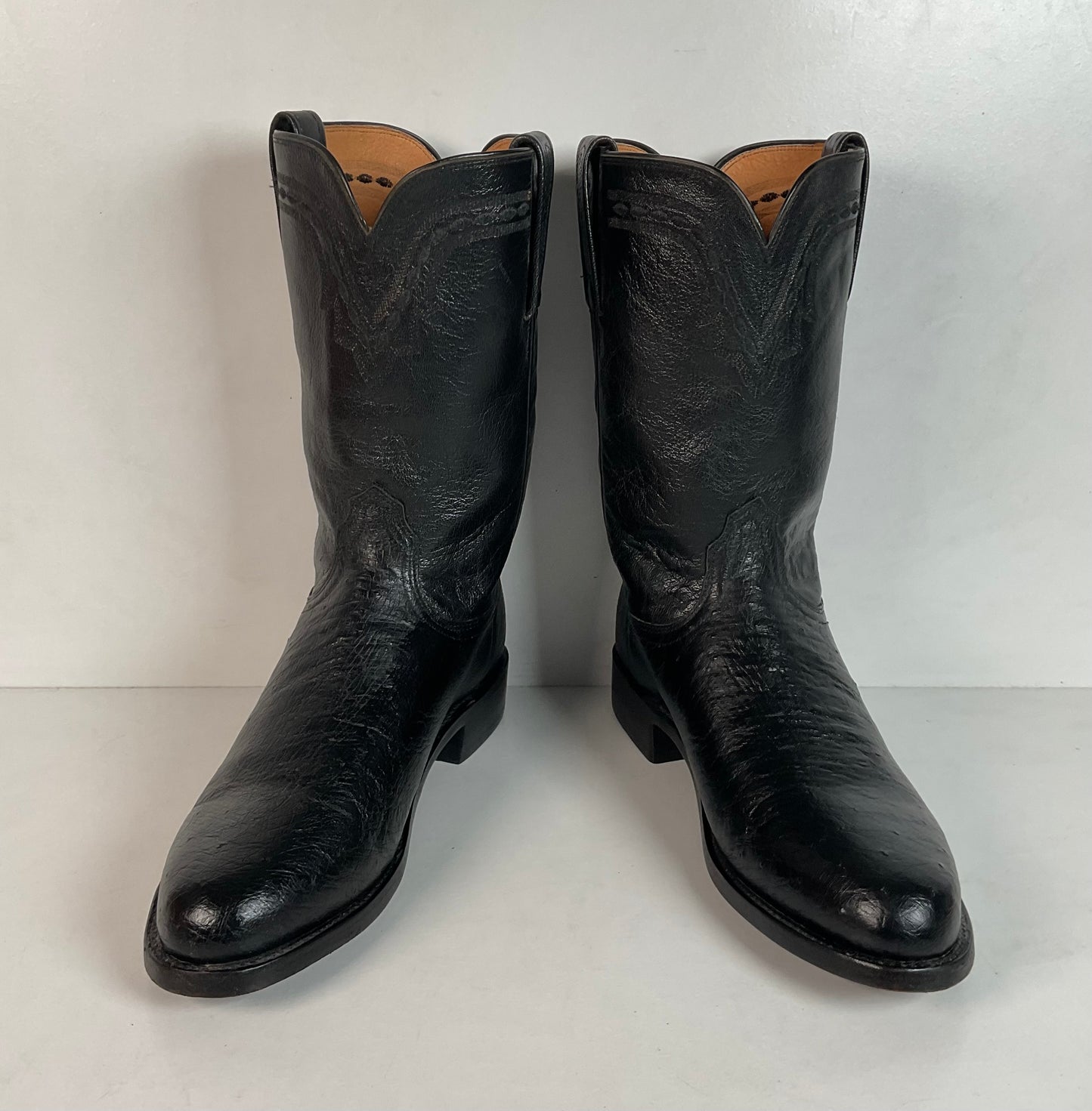 Lucchese 2000 Exotic Smooth Ostrich Roper Boots 9.5 D Made in Texas