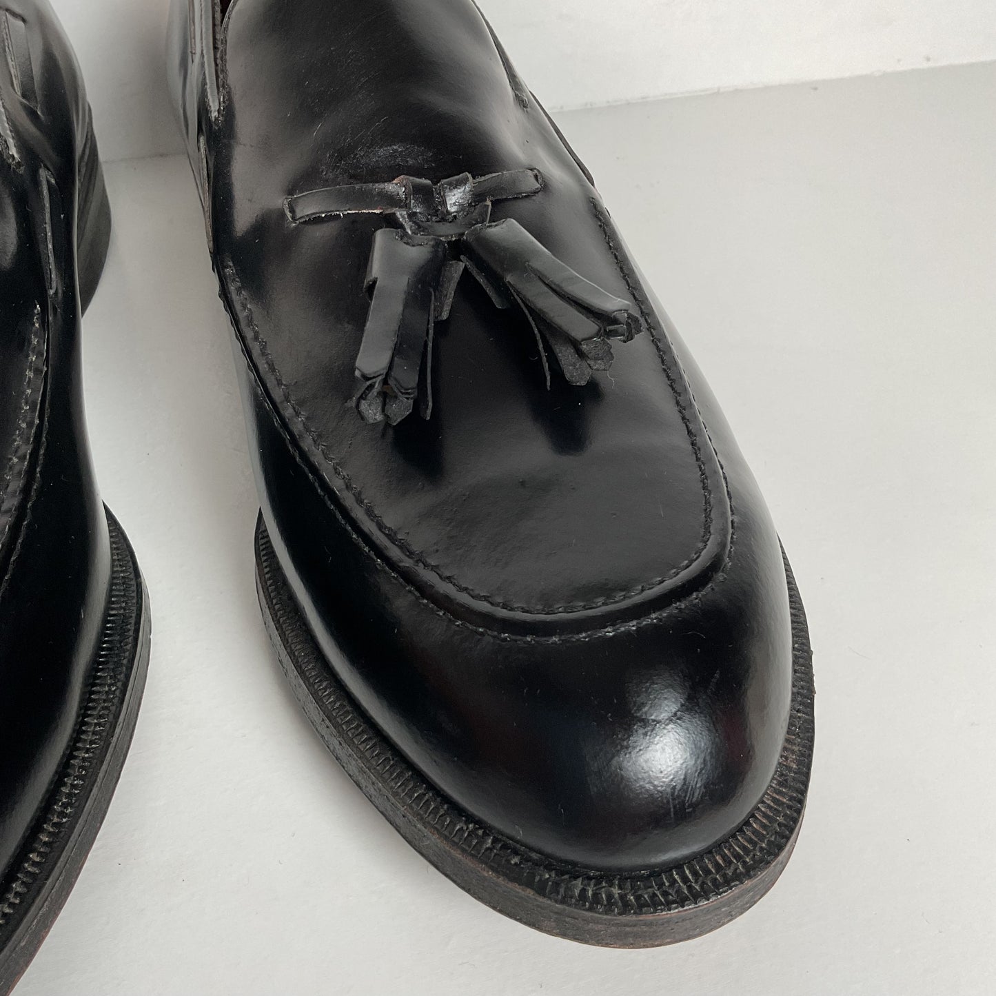 Vintage Florsheim Tassel Loafers | USA Made | Black Veal | High Shine | 10 EEE