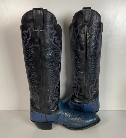 Vintage Justin Teju Lizard Cowgirl Boots | USA Made | Blue | Women’s 6.5 B