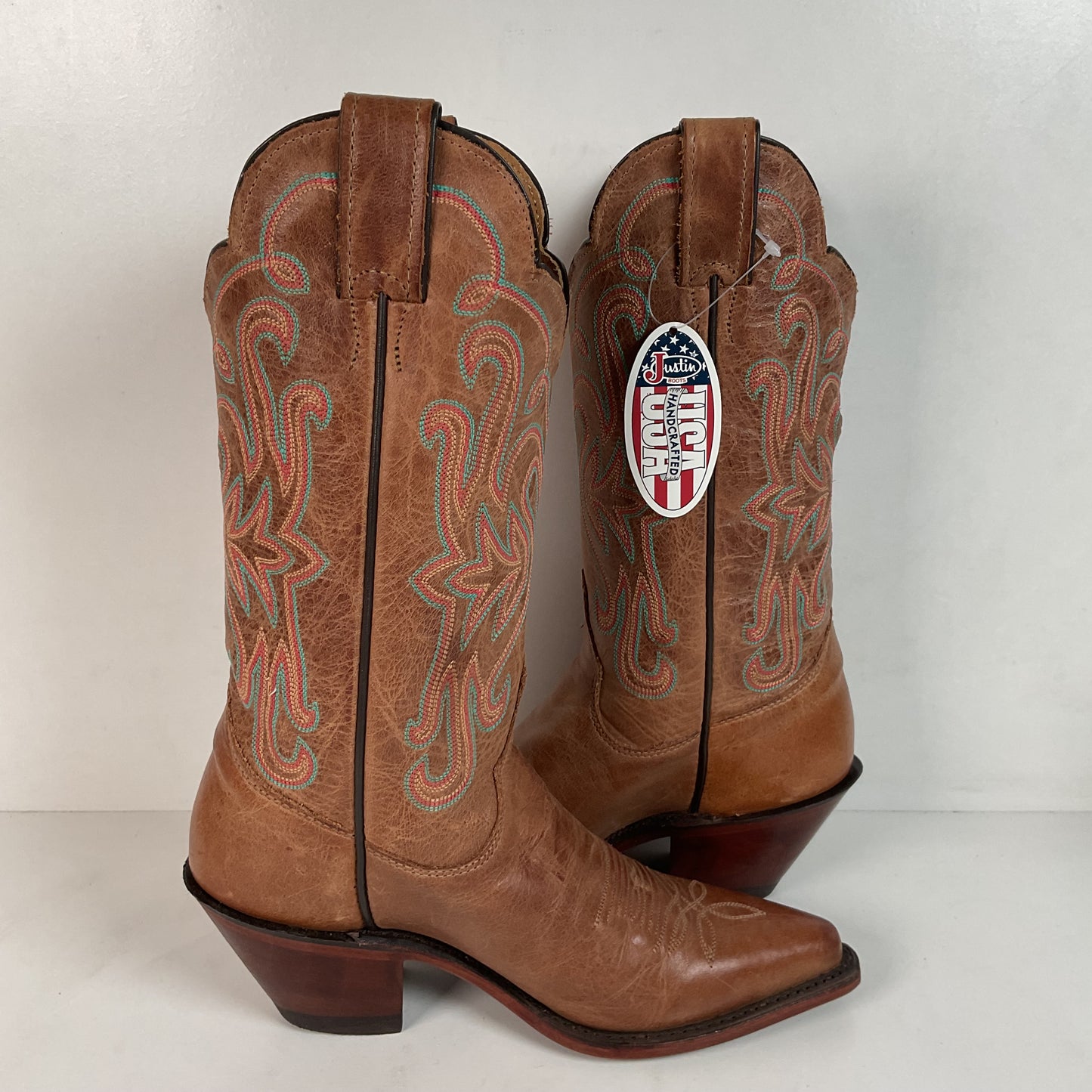 Justin Bent Rail Leather Cowgirl Boots 7 B New Without Box