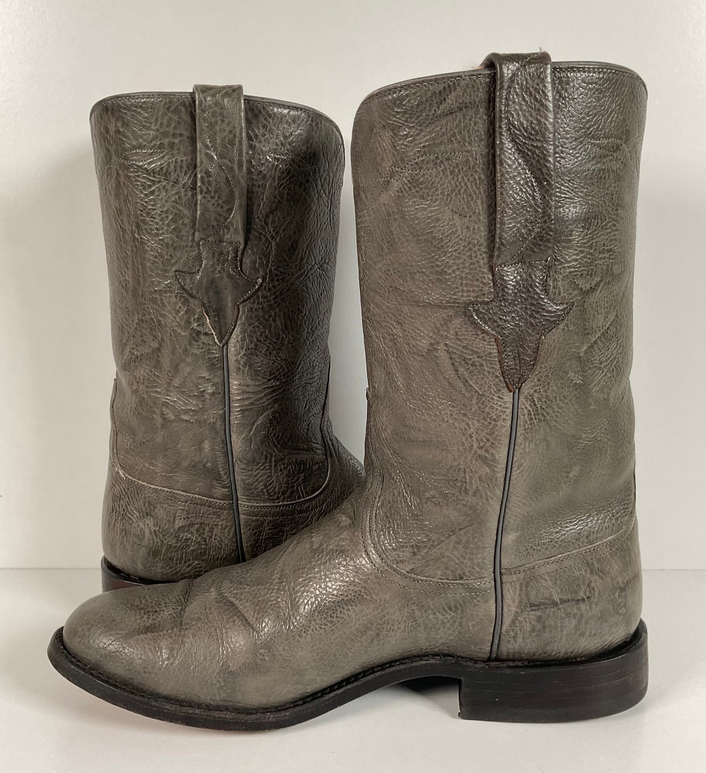 Vintage Lucchese Leadville Grey Anthracite Roper Boots 8.5 D USA Mad Dog Goat