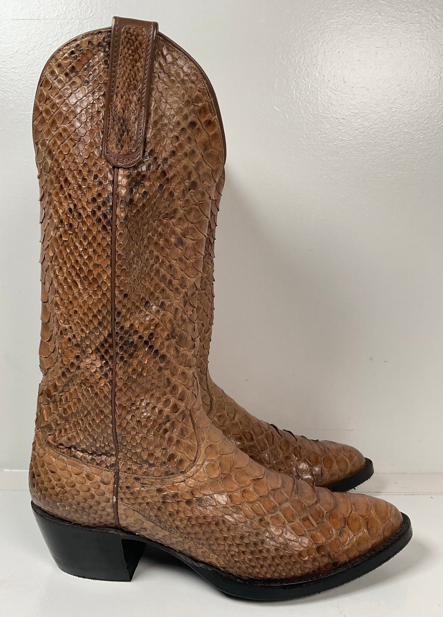 Vintage Full Python Snakeskin Cowboy Boots 8 D Back Cut Recraft