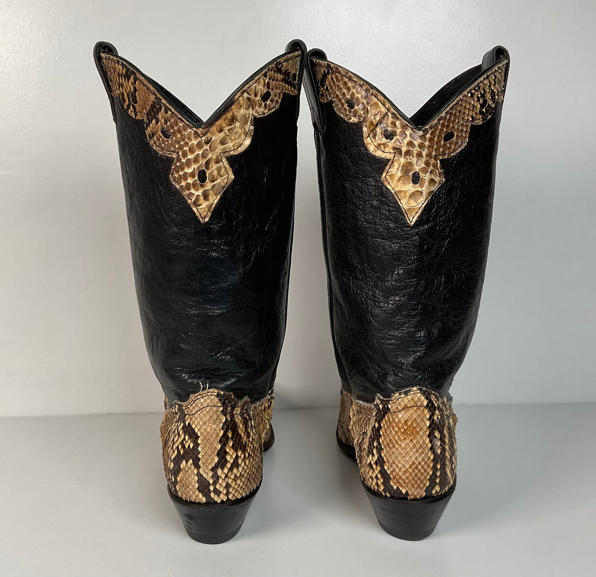 Vintage Abilene Snakeskin Cowgirl Boots | Tooled Python Overlay | Women’s 7.5 M