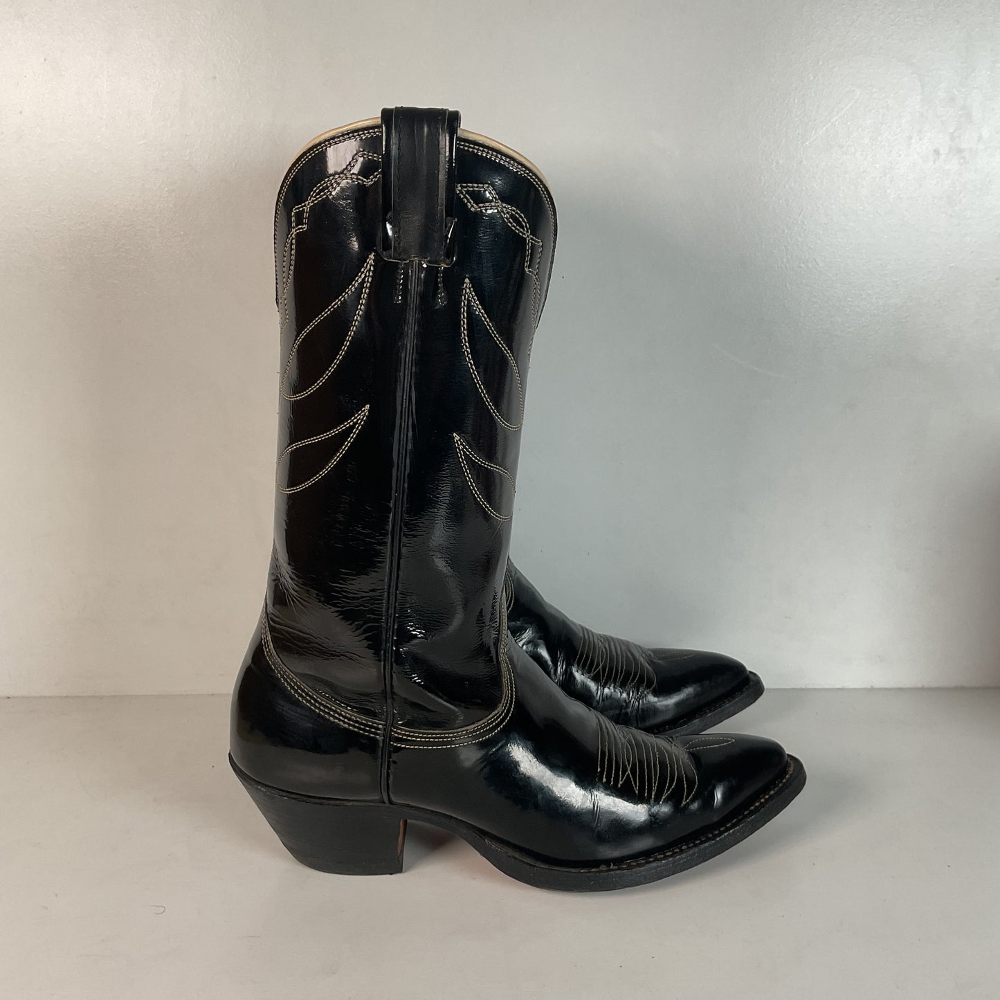 Vintage Nocona Patent Leather Cowboy Boots 9 D Glossy Old Black Label