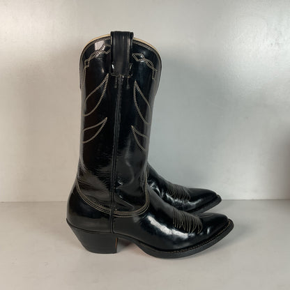 Vintage Nocona Patent Leather Cowboy Boots 9 D Glossy Old Black Label