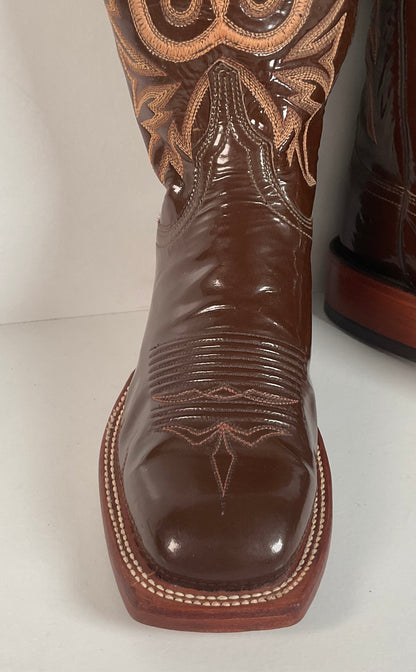 Lucchese 2000 Patent Leather Cowgirl Boots | Square Toe | Brown | USA Made | 6.5