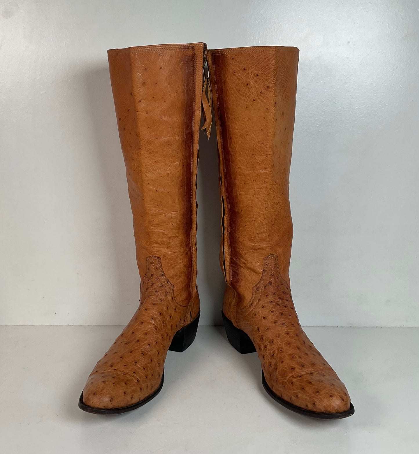 Custom Tall Ostrich Quill Riding Boots 7.5-8 Exotic Cowgirl